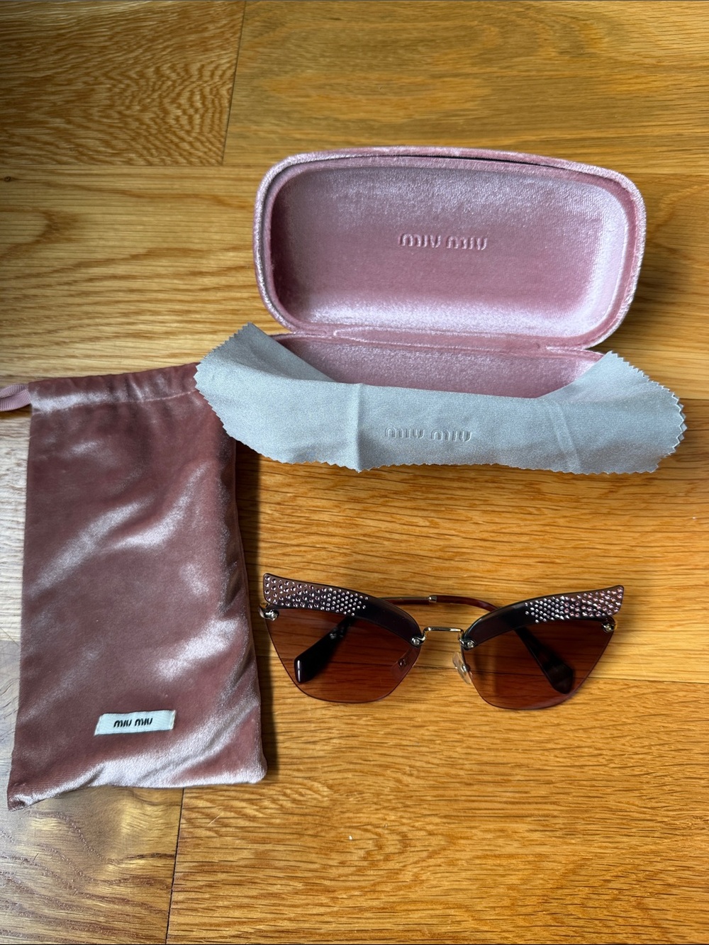 Miu Miu Pink Crystal Cat-Eye Sunglasses with pink Gradient Lenses